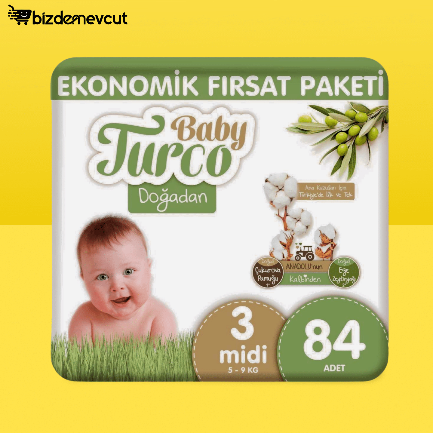 Baby Turco Doğadan Ekonomik Fırsat Paketi Bebek Bezi 3 Numara Midi 84 Adet